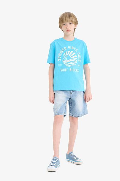 DeFacto Boy's Crew Neck Printed Short Sleeve T-Shirt E0187A825Hs