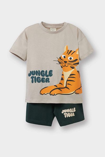 DeFacto Baby Boy 2-Piece Set Printed Short Sleeve T-Shirt Flexible Waisted Shorts E6819A525Sm
