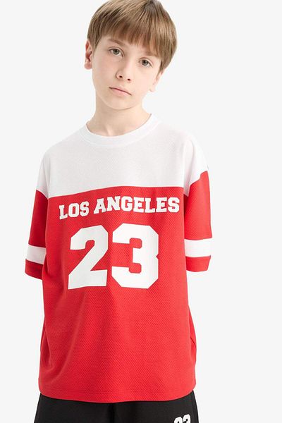 DeFacto Boy's Oversize Wide Fit Crew Neck Color Block Printed Short Sleeve T-Shirt F2413A825Hs