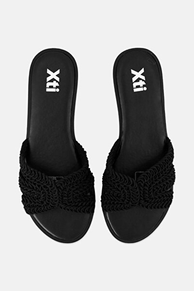 XTI Women Slip On Leather Sandals, Black