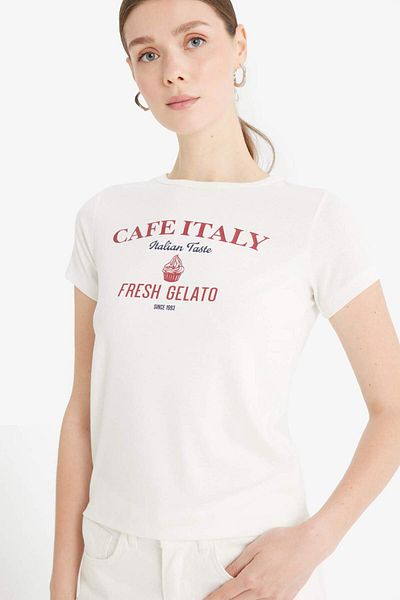 DeFacto Regular Fit Crew Neck Printed Rib Short Sleeve T-Shirt F5105Ax25Sm