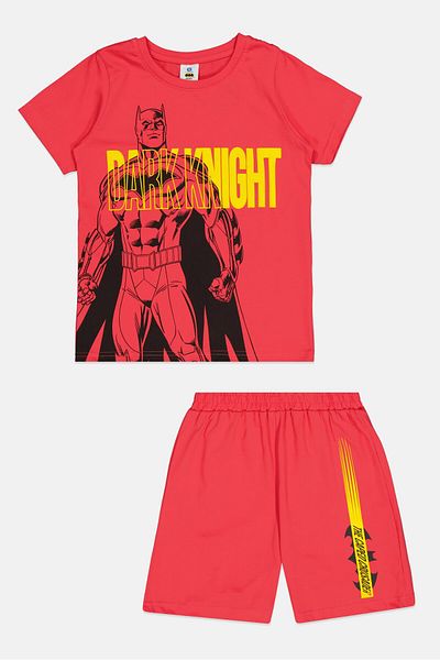 Batman Kids Boy 2 Pieces Crew Neck Short Sleeve T-Shirt And Pull On Shorts, Red