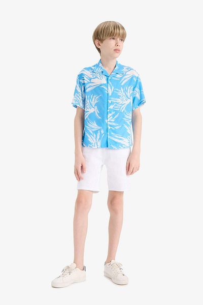 DeFacto Cămașă cu mânecă scurtă din viscoză cu model polo pentru băiat oversize F5675a825hs