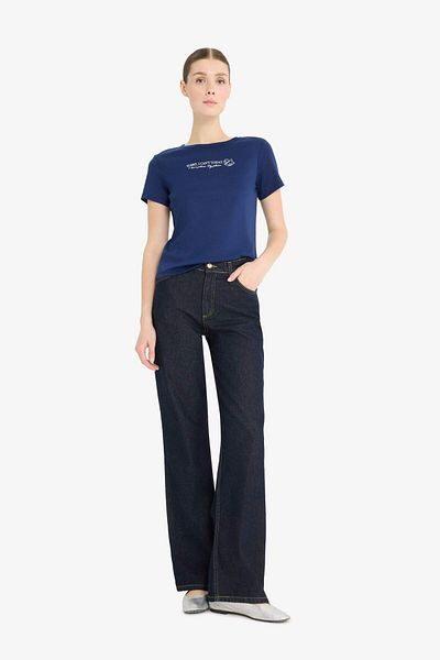 DeFacto Regular Fit Crew Neck Printed Rib Short Sleeve T-Shirt F5101Ax25Sm