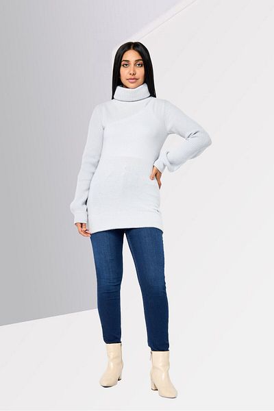 Harmont & Blaine Women Turtle Neck Solid Knitted Sweater, Light Grey
