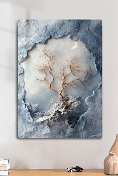 DekorHane Aspect în relief 3D, ramură de marmură, imprimare pe metal pictură ...