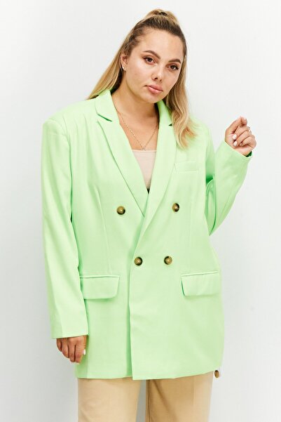 Steve Madden Women Notched Collar Long Sleeve Plain Blazers, Neon Green