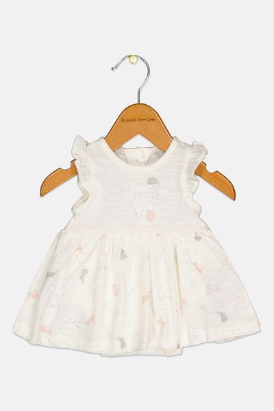 MOTHERCARE Toddlers Girl Crew Neck Ruffle Sleeve Graphic Print Dress, Multicolor