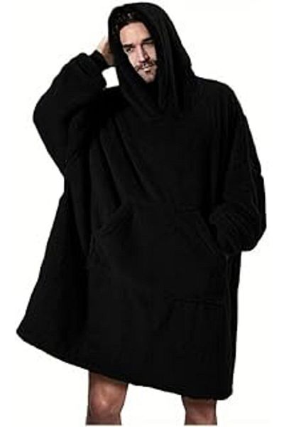 KDROĞLU Mulberry Wellsoft Hooded Wearable Tv Blanket Unisex over Size - Black