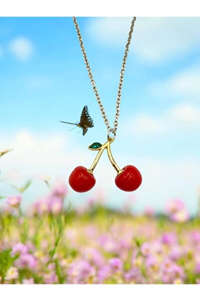 Yuchicly Women's Cherry Figured Necklace – Colorful Trend Model - Chain