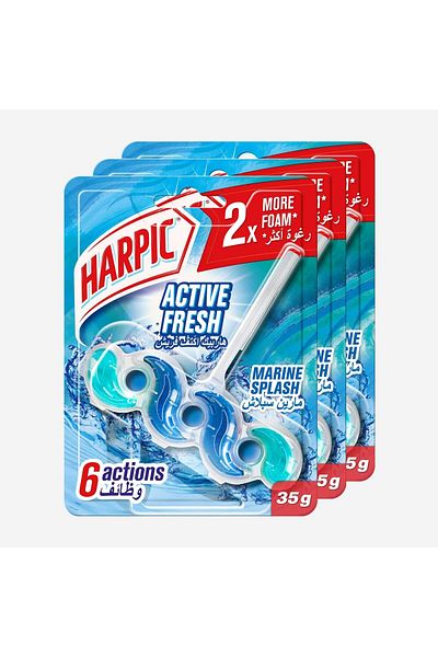 Harpic Active Fresh Water Toilet Cleaner Rim Block Marine Splash 35 g 2+1