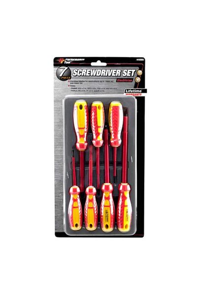 Generic طقم مفكات كهربائية من Performance Tool، مكون من 7 قطع، أحمر وأصفر، W30897