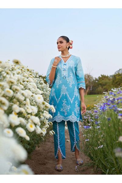 HashtagBe Blue Embroidered Co-ord Set. Elegant & Festive Ethnic Wear