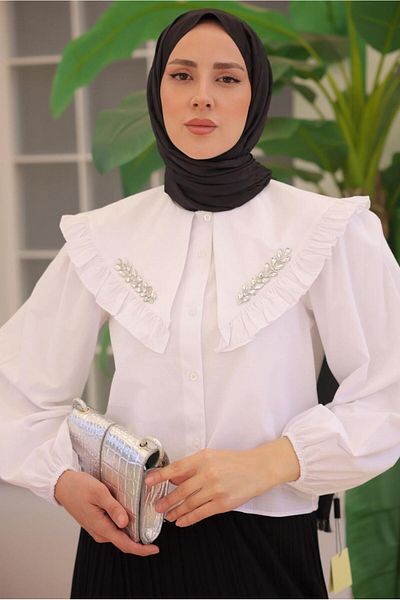 TRENDTESETTÜR Women's White Stone Shirt Tunic t 0702