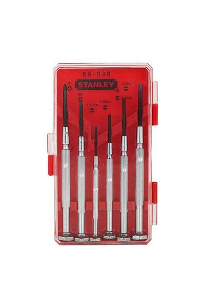 Generic طقم مفكات براغي دقيقة من ستانلي، مكون من 6 قطع، باللونين الأسود والفضي، STHT66039-8
