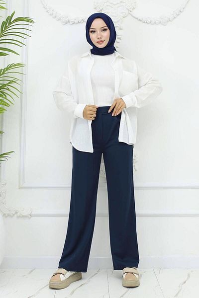 TRENDTESETTÜR Women's Dark Blue Cotton Palazzo Pants t 4403