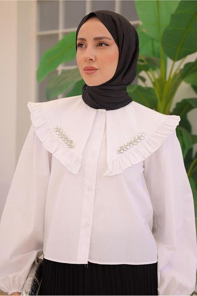 TRENDTESETTÜR Women's White Stone Shirt Tunic t 0702
