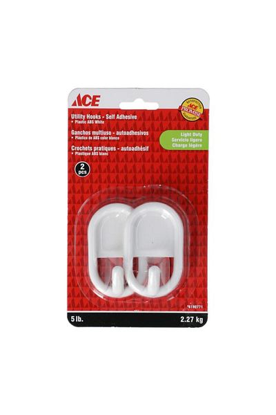 Generic خطاف بلاستيكي متعدد الاستخدامات ذاتي اللصق من ACE، قطعتان، أبيض، 2.27 كجم، TSRP - 20