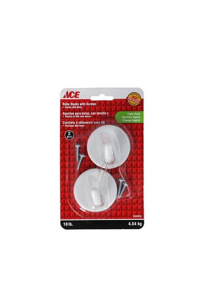 Generic ACE Light Duty Plastic ABS Robe Hook with Screws White TSRP-23