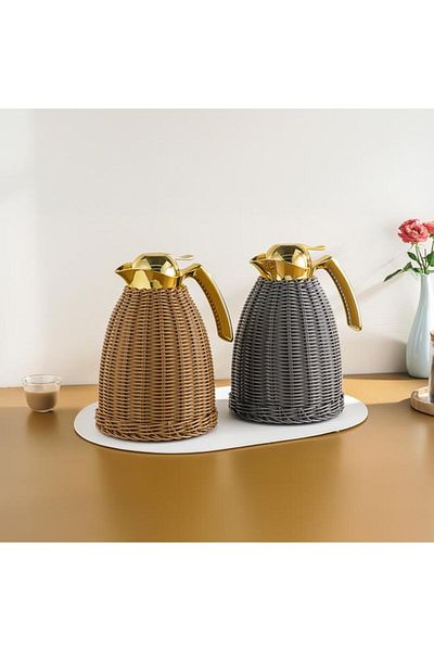 Generic Bien Servi Stainless Steel Vacuum Flask with Rattan Beige 1 Liter V-M80510-BT-RT-B