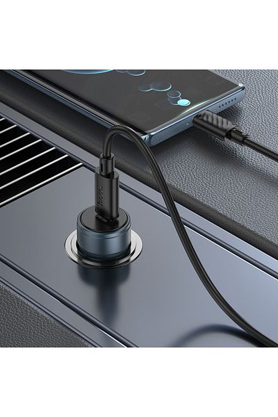 REDz Accessories Set încărcător auto pentru iPhone 15/16 și Android, Hoco Z57 + cablu Type-C 1M, încărcare rapidă 30W, negru