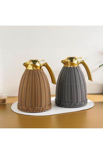 Generic Bien Servi Stainless Steel Vacuum Flask with Rattan Brown 1 Liter V-M80510-BT-RT-B