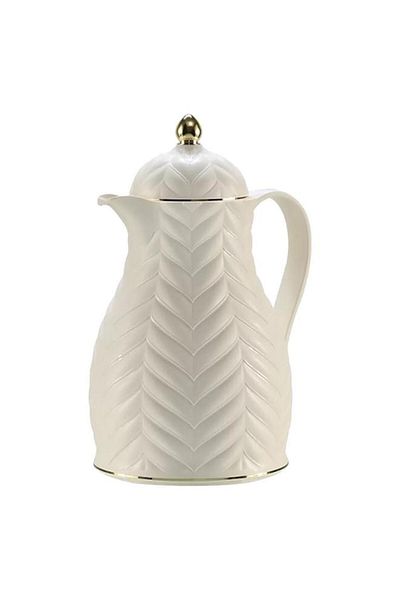 Generic Rose Plastic 1919 Compact Design Tea Thermos with Ergonomic Handle White and Gold 1 Liter