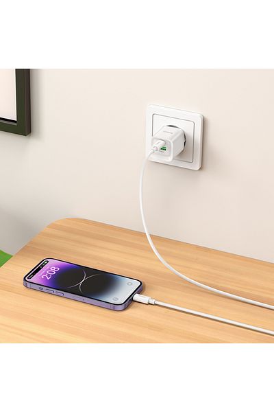 REDz Accessories Set adaptor și cablu Lightning HOCO C147A, compatibil cu iPhone, încărcare rapidă 20W, alb