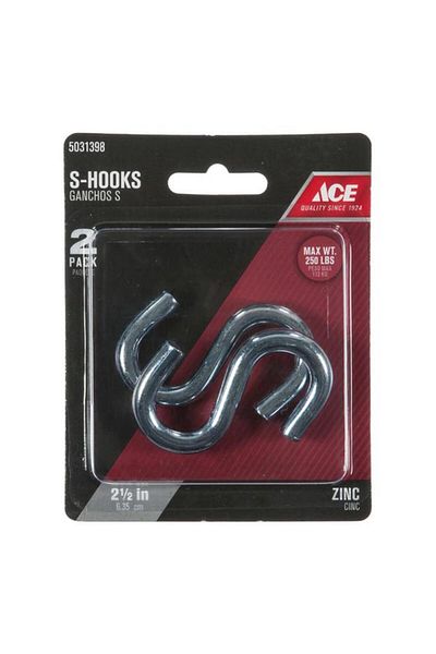 Generic ACE 2-Piece Zinc Plated Corrosion Resistant Steel S-Hook Silver 2-1/2inch 5031398