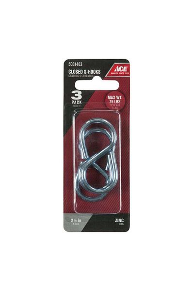 Generic ACE 3-Piece High Quality Zinc Plated Steel Closed S-Hook Silver 2-1/8inch 5031463