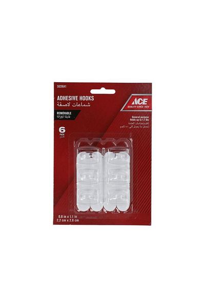 Generic خطافات لاصقة قابلة للإزالة متعددة الأغراض من ACE، 6 قطع، بيضاء، 0.8 × 1.1 بوصة، ACE-SAG0033