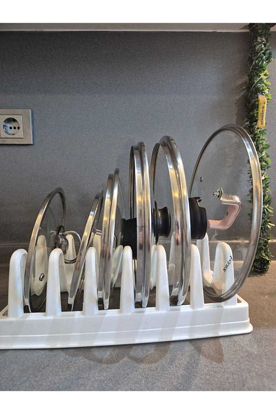 Gondol 6 Compartment Pot Lid Organizer-Durable and Practical Kitchen Organizer 34X 11 cm White