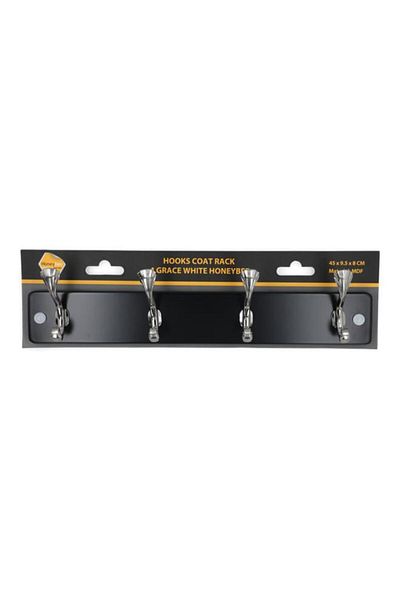 Generic HONEY BEE 4-Hooks Coat Rack Finley Black 173.4H/NICKEL-BLK