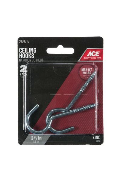 Generic ACE 2-Piece Zinc Plated Corrosion Resistant Steel Ceiling Hook Silver 3-3/8inch 5008016