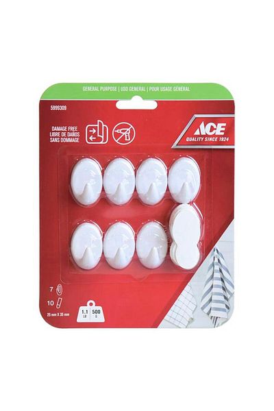 Generic خطاف لاصق متعدد الأغراض خالٍ من التلف من ACE، مكون من 7 قطع مع شرائط، أبيض، 2.5 × 3.5 سم