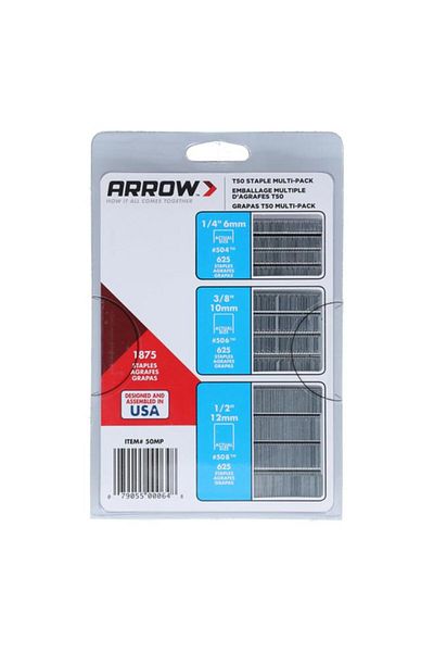 Generic دبابيس تثبيت دقيقة مجلفنة من سلسلة T50 من Arrow، 1875 قطعة، فضية، 6-12 مم