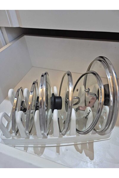 Gondol 6 BÖLMELİ TENCERE KAPAK DÜZENLEYİCİ-DAYANIKLI VE PREATİK MUTFAK ORGANİZERİ 34X 11 CM BEYAZ