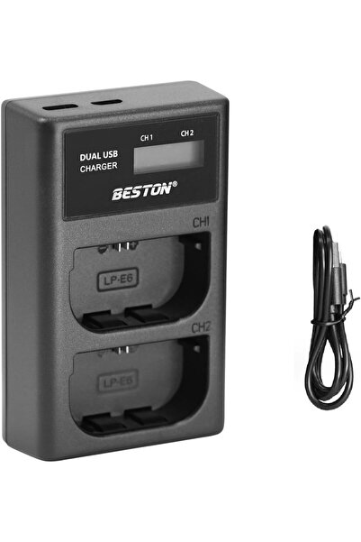Beston شاحن LCD ذكي بفتحتين لكاميرا Canon LP-E6