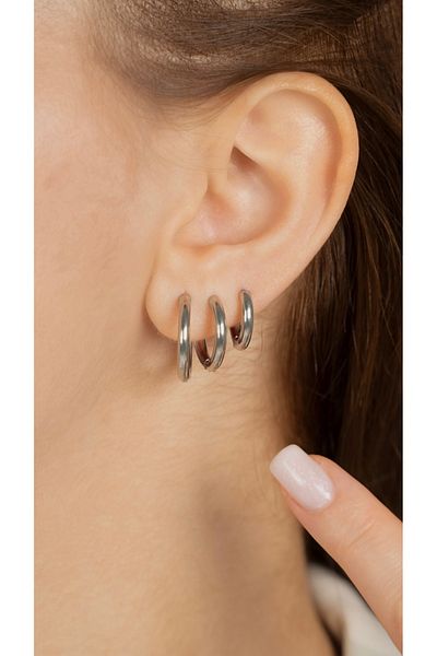 Home Sihra Accessories Steel Hoop Earrings Set 3 Earrings Set Silver Color