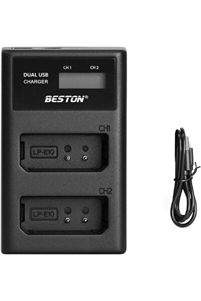 Beston شاحن LCD ذكي بفتحتين لكاميرا Canon LP-E10