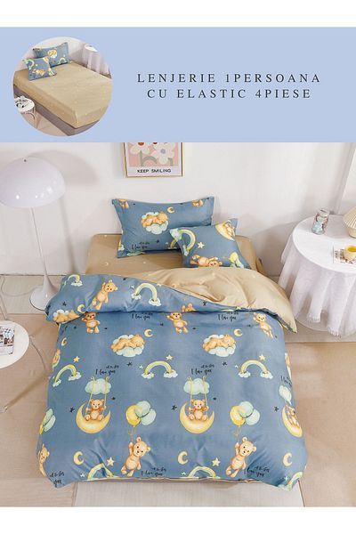 CHIRASO Finet CHIRASO 1 Person Bedding Set, 4 pieces, Fitted Sheet 140x200, teddy bears