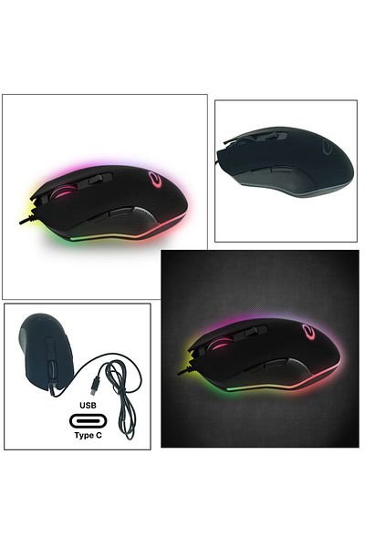 ESPERANZA Mouse gaming USB-C, Esperanza Nemesis 94545, cablu 1.25m, 6D, RGB, 800-2400 DPI, negru