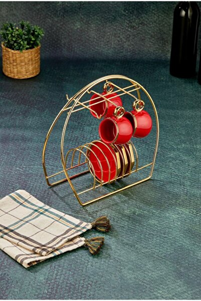 Süper Home Fincan Askılığı Standı Gold Kahve Fincan Seti Standı