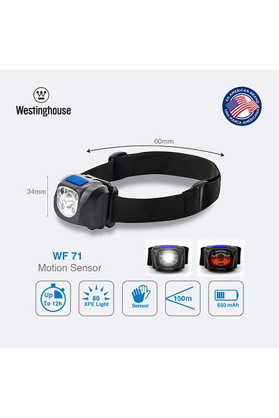 Westinghouse مصباح رأس قابل لإعادة الشحن WF71 مع مستشعر حركة
