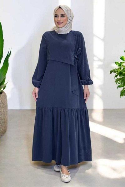 Bym Fashion Lacing Detailed Dress 3974 Navy Blue