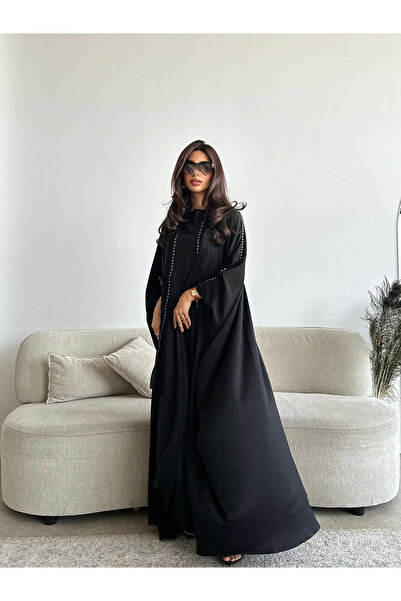 outline Black crystal abaya with summer fabric and comfortable bisht design