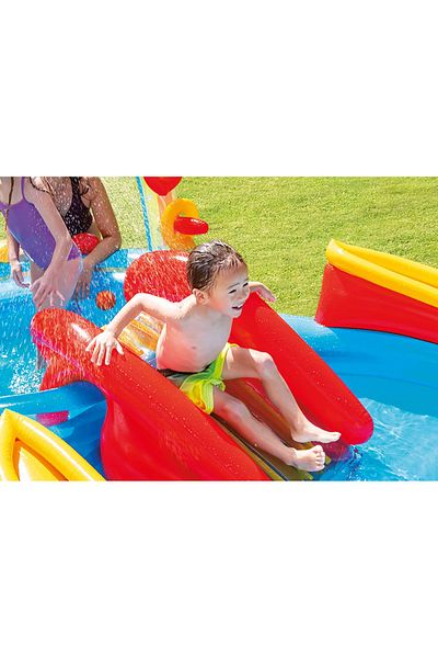 Intex Rainbow Ring Inflatable Paddlin Swimming Pool For Children (2.97m x 1.93m x 1.35m)