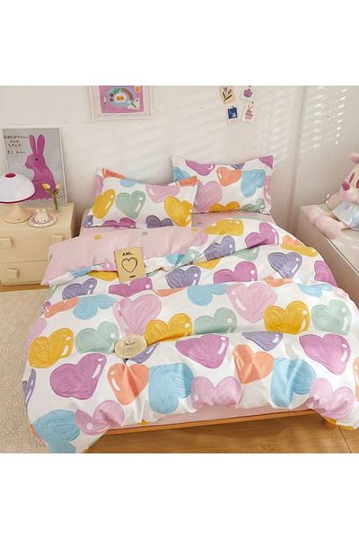 CHIRASO Finet CHIRASO 1 Person Bedding Set, 4 pieces, Fitted Sheet 140x200, hearts
