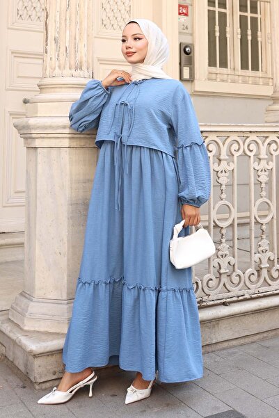 benguen Σετ Φόρεμα με Λεπτομέρεια Φιόγκου Μπλε 2271