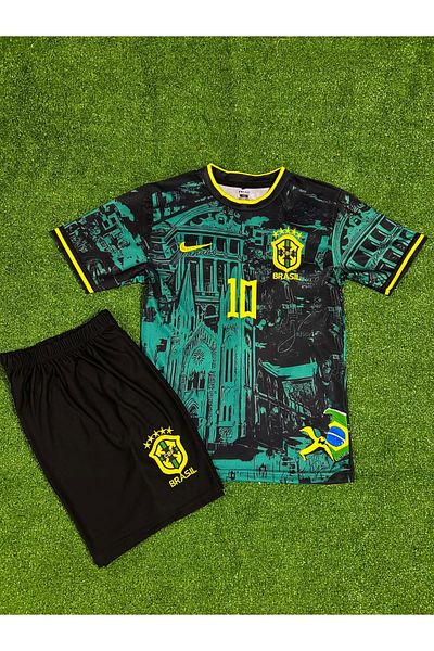 MONTENERO Brazil National Team Neymar Jr Special Concept Kids Jersey Set of 2 (Green-Yellow)